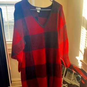H&M V-Neck Red&Black plaid Winter Dress
